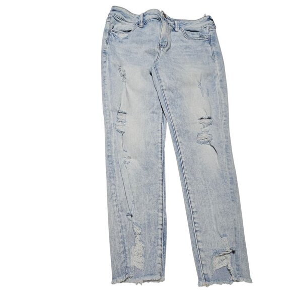 American Eagle Jegging Crop Jeans Womens Size 10 Light Wash Ripped Denim - Picture 2 of 9